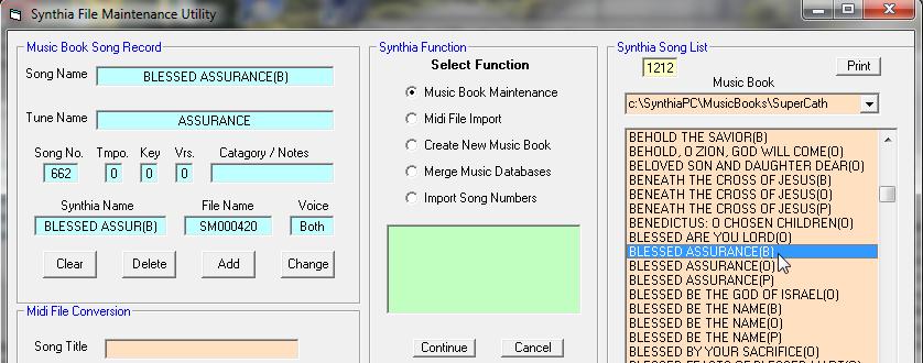 elements into the form on the 'Music Book Song Record' frame (blue form) Use your mouse to click to the data boxes When you are finished entering the song parameters, press 'Add' to save this new