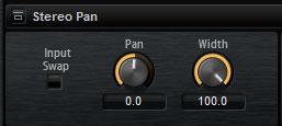 Effects Reference Panner Effects Panner Effects Stereo Pan This effect allows you to set the stereo position and width of the signal. Input Swap Pan Width Swaps the stereo channels.