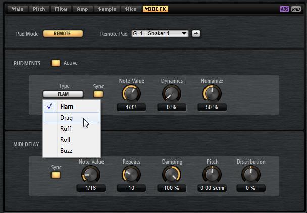 Working With Pads Instrument Pads Using MIDI Effects For each instrument pad, you can set up MIDI effects.