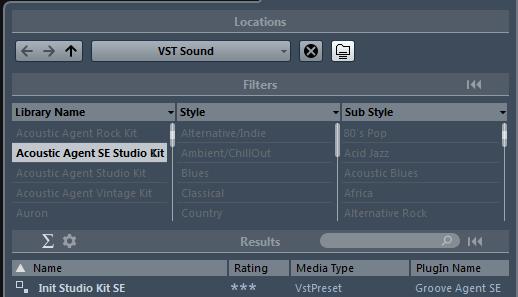 Getting Started Pattern and Instrument Pads, MIDI Patterns, and Styles 4. In the Library Name column, select a content set for an agent, for example, Acoustic Agent SE Studio Kit. 5.