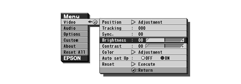 1 5 3. Press either the Enter button (control panel) or the top or bottom multi-purpose button (remote) to display a submenu. Power Source Menu Source Resize Blank Menu Sync.
