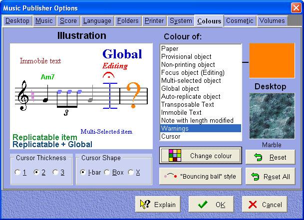 Page 144 Music Publisher 8 manual Options Colours Fig 141 - the Options Colours screen In Music Publisher colours are used on screen to clarify the properties
