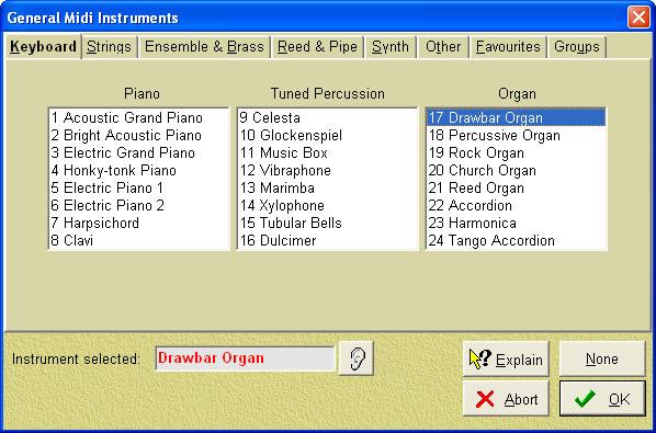 Music Publisher 8 manual Page 173 Fig 175 - Sound tab of Stave attributes This is the more usual option to select.