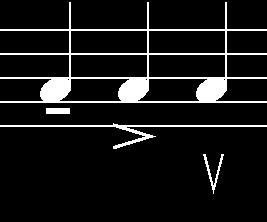 Fig 249 - showing staccato and staccatissimo The other accents can be one of the Tenuto, Accent or Marcato and are shown here at the note head end of the notes: Fig 250 - showing accents on