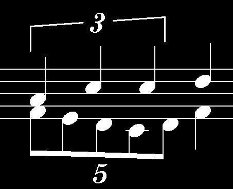 Suppose we want to insert three quaver notes on the stems-up notes against 5 semiquavers on the stem down. The pitch of the notes is not important because it can be changed later.