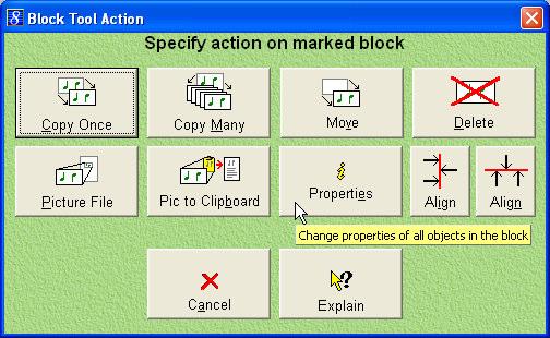 Page 68 Music Publisher 8 manual Blocks of objects In addition to changing just one object at a time, you can select several to change by using block mode.