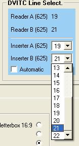 Note: DVITC is only present in SDTV DVITC Line Select: DVITC can be inserted twice (Inserter A and