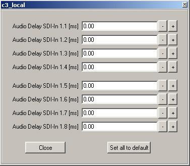 Timing Tab All manually adjustable delays for audio and video can be set in the GUI shown below. The video delay can be adjusted for the four SDI outputs independently.