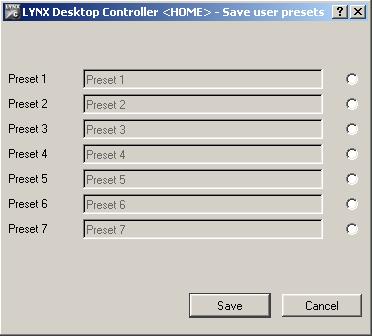 Click Save and the all the current module settings are stored in the named preset. 5.