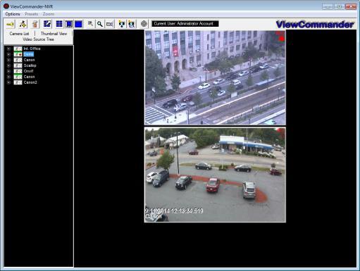 View Modes ViewCommander-NVR lets you to display the video in several screen formats: MultiView Mode Select the Display MultiView Mode icon from the toolbar to enter MultiView Mode.