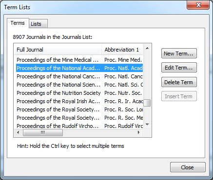 Import Journal Term Lists Required step, best before entering citations, for each library. Adding these will allow standard journal titles and abbreviations to link together.