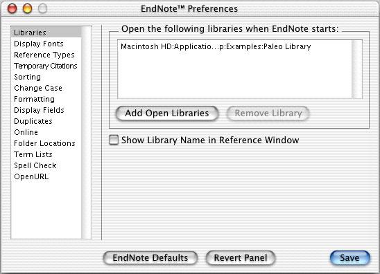 Set a Default Library You can assign a library to open automatically every time you start EndNote. You will find it useful to set the Paleo Library (PALEO.