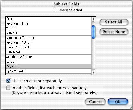 Select the Subject Fields and Terms Next, you will select a subject field and the terms from that field to use as subject headings. To select a subject field and terms from that field: 1.