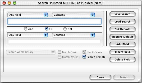 Note that the Search Remote check box is automatically selected. EndNote is ready to search the remote database.