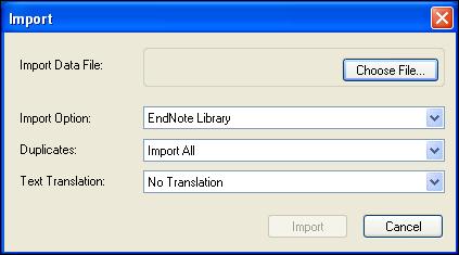 General Importing Instructions To import a text file or an EndNote library into an EndNote library: 1. Open the library into which you want to import the references. 2.