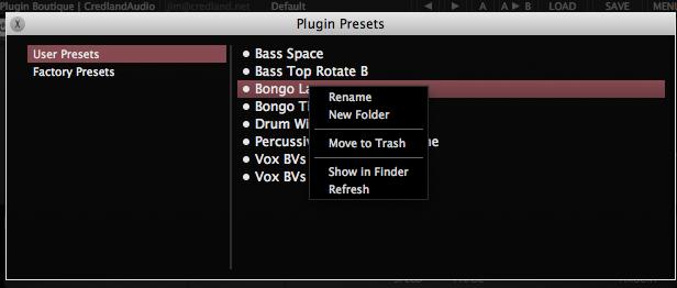 Note: Loading a preset replaces the only the current set. And only the current set of settings is saved when you save your session or a preset.