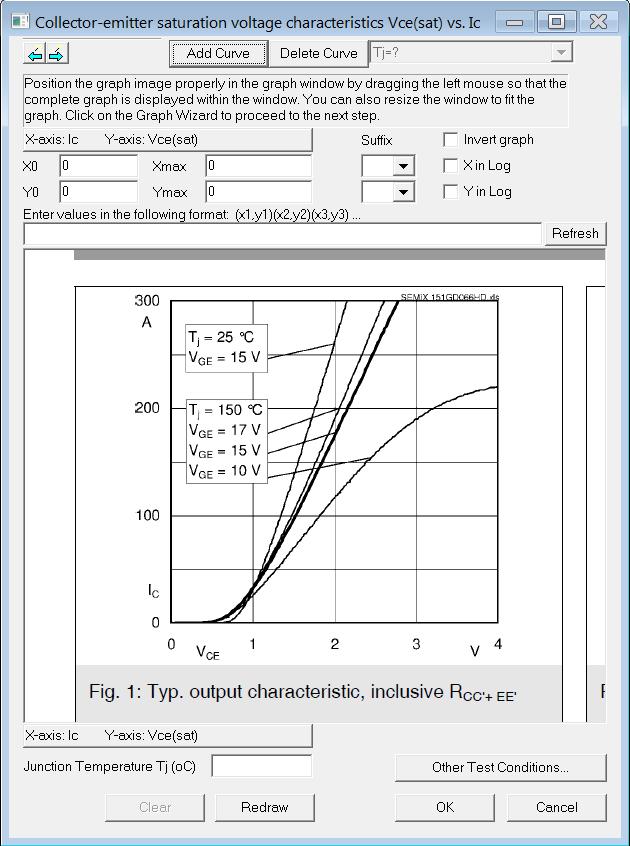 In the dialog window, click on Add Curve. We will use the Graph Wizard button at the upper left corner to capture the 25 o C curve. Follow the directions as displayed in the text window.