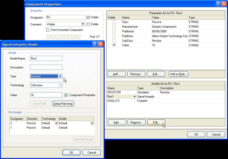 1. To add a Signal Integrity model to a placed component in the Schematic Editor, open the component's Component Properties dialog by double-clicking on it. 2.