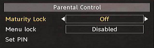 Parental Control Use or buttons to go to Parental Lock option. Press OK button to enter the menu. A dialog box asking for the lock key will be displayed. The key is set to 0000 initially. Enter PIN.