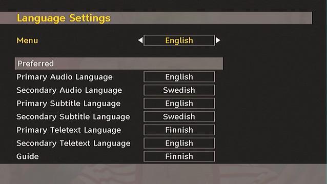 Subtitle : alter the subtitle language with or keys. The chosen language will be seen in subtitles. Guide : By pressing or buttons change the guide language.
