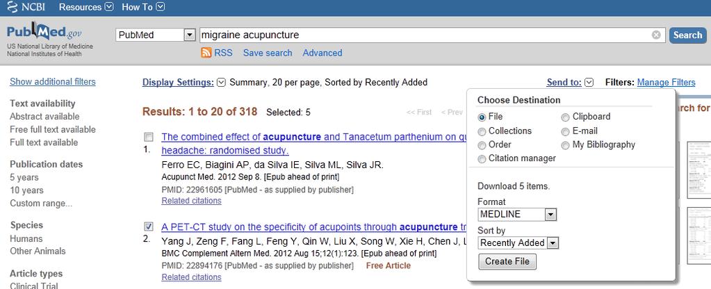 IMPORTING A FILE OF REFERENCES FROM PUBMED You may save PubMed references to a file and then import the file of references into EndNote.