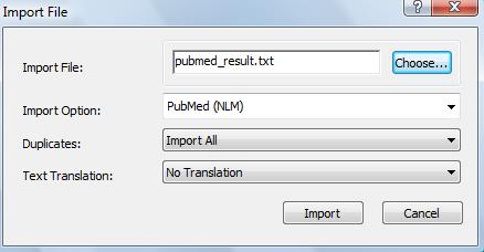 Select the PubMed (NLM) filter from the Import Option list.