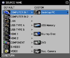 The right side of the menu will remain blank until a name is specified. (3) Select an icon you would like to assign to the port in the SOURCE NAME dialog.
