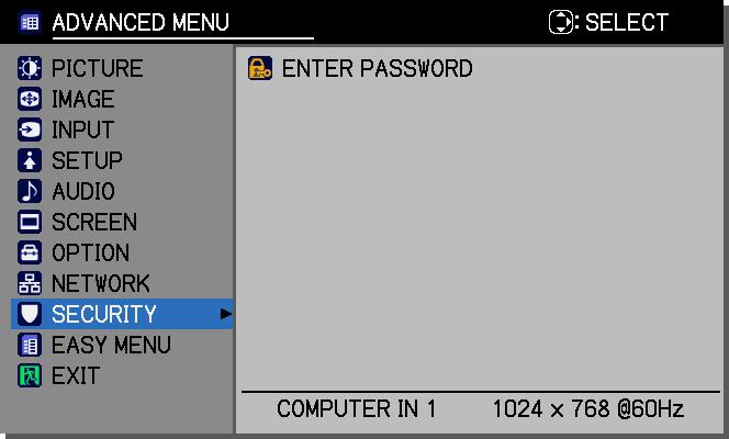 Use the / / / buttons to enter the password. The factory default password is as follows.
