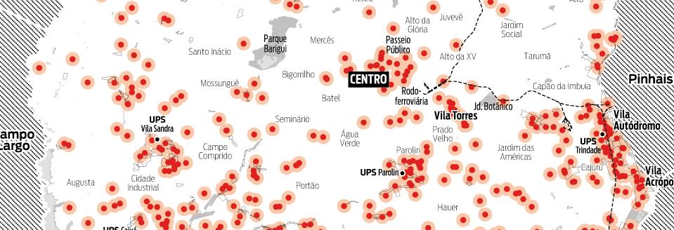 VISUALIZATION: 1.000 homicides in CURITIBA Interactive map of a thousand homicides in Curitiba, ocurred in 2010 and in the first quarter of 2011-2013. http://goo.gl/9gff8o Professional work, 2013.