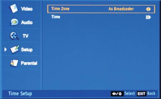 Time Zone Time As Broadcaster The Submenu of Time b-5-1. Time Zone: Change the time zone by user. b-5-2. Time: set the time and set power on/off time.