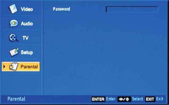 Password 5. menu a. Define Child Lock functionality. Password Enter the parental password, the default password is 0000. Once the correct password is entered, the submenu below is displayed.