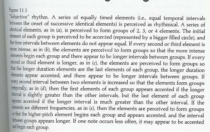 Accent causes grouping which determines perceived rhythmic pattern Rhythm is a perceptual attribute (Series of figures