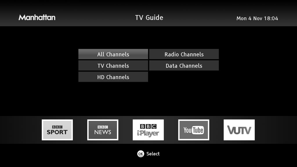 USING THE PROGRAMME GUIDE The Plaza HD T2 guide is used to display details of all programmes on in the week ahead and to open Apps such as BBC iplayer or YouTube.