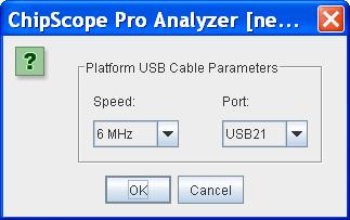 Figure 4-4: Opening a Platform Cable USB Connection Platform Cable USB Clock Speeds You can choose the speed of the cable from any of the settings: 24 MHz, 12 MHz, 6 MHz, 3 MHz (default), 1.
