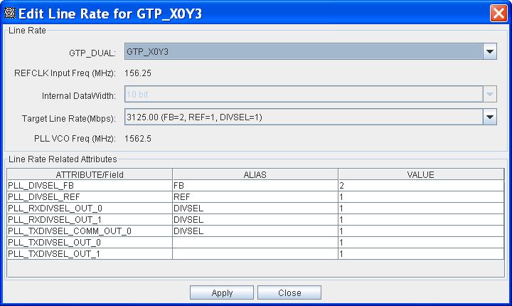 R Analyzer Features The Edit Line Rate button is used to specify the various parameters that relate to the line rate and various PLL settings for the GTP_DUAL (Figure 4-30).