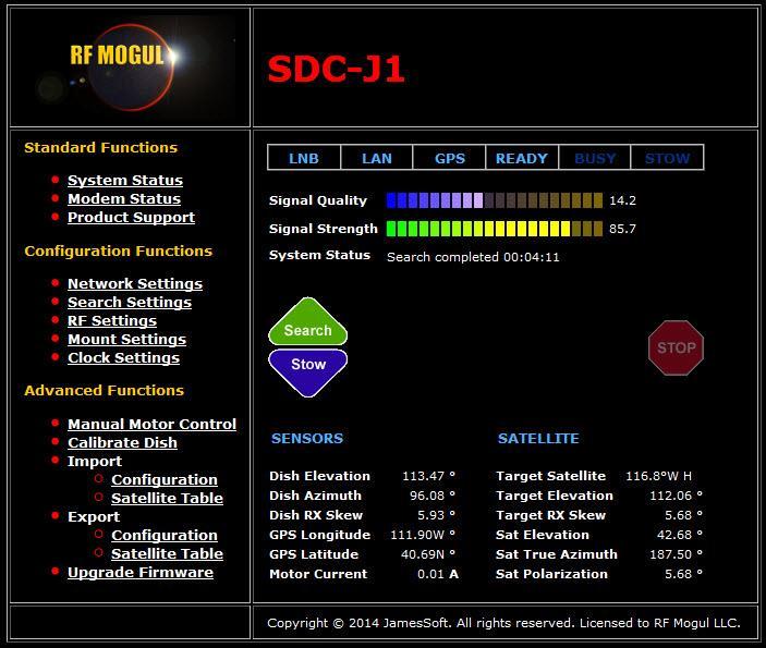 System Status Screen Search Complete When the Search operation has completed the system is ready for use.