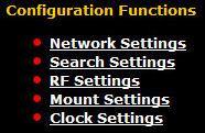 Configuration Functions Network Settings Page Search Settings Page RF Settings Page Mount Settings Page Clock Settings Page The SDC-J1 Controller is compatible with six MotoSAT