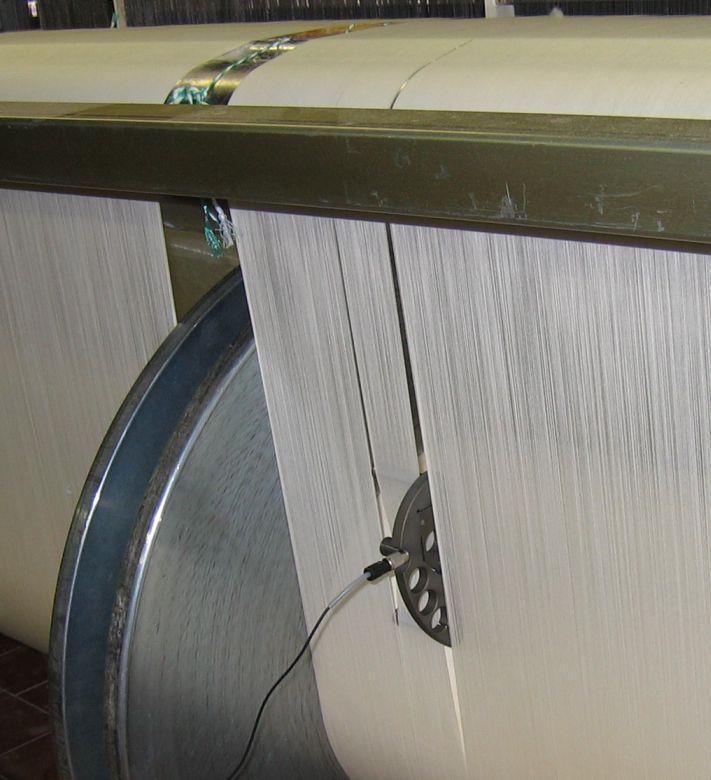 Examples of practical use Warp tension measurement Two Jacquard looms produced 315cm wide fabric from two warp rollers The first one was