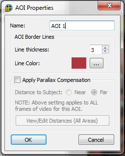 This window allows you to name your AOI, specify its color, border size and parallax compensation properties.