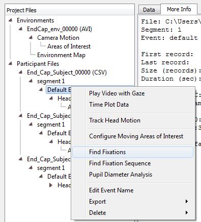 In the example below, it is being selected at the Event level, and the results will apply only to that event. A Fixation Detection Criteria dialog will appear.