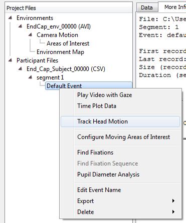 OR If Track Head Motion is selected from the context menu, a