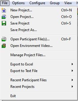 Exiting the program will automatically cause the project to be saved. Projects can also be saved at any time by selecting File Save Project, or saved with a new name by selected File Save Project As.