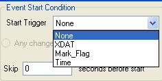 XDAT. The event starts on the first record that has an XDAT value contained in the user-defined list of Start values; or, if the user has set the