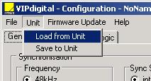 7.6 Menu: Unit Note: The functions in this menu refer to the data exchange between VIPdigital and your PC.