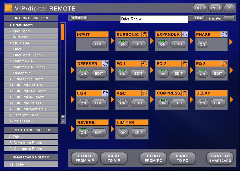 8.3 Preset management 8.3.1 Overview VIPremote application window List of the 100 internal presets Display of the selected