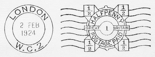 Fig 21 (inset) Accepted Pitney Bowes frank design Fig 22 (above) Accepted UPF frank design Fig 25 (below) Meter mark on wrapper produced by the Philatelic Magazine Fig 23 (left) Frank made by the