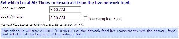 To play only part of a live feed, leave the top section on the live option and then uncheck the box labeled Use Complete Feed.