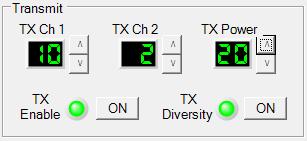 TX Power - +20dbm TX Channel1 Automatically Selected TX Channel2 Automatically Selected RX Diversity - Enabled Audio Gain - 0db Audio Delay 0mSec Audio Output Left & Right Register Node Allows the