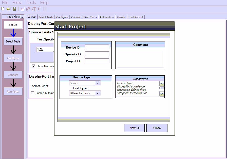 Figure 13: Setup Tab in DP Application 3. Confirm Test Selection is set to Physical Layer Tests and click Test Setup button to configure the App (refer to previous picture). A new window pops out 4.