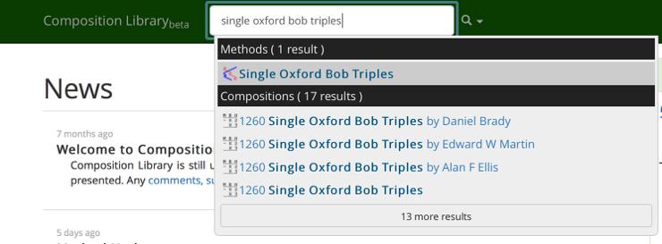 FINDING A COMPOSITION In the search bar at the top, search for the method you would like to find a composition for. In this case, let s search for Single Oxford Bob Triples.